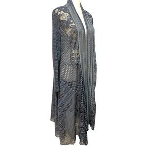 Duster Outer Cardigan Lace Slate Blue Lightweight Wrap Long Line Open Front XL